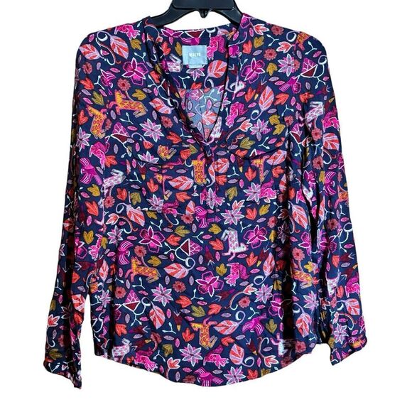 Maeve Anthropologie Top Womens 2 Multicolor Floral Split Neck Popover Blouse - Picture 1 of 9